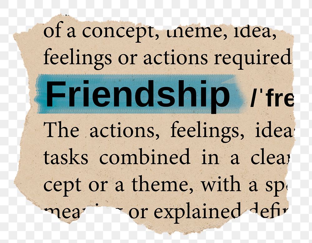 Friendship png word sticker, torn paper dictionary, transparent background