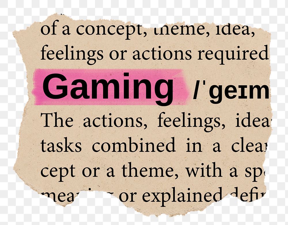 Gaming png word sticker, torn paper dictionary, transparent background