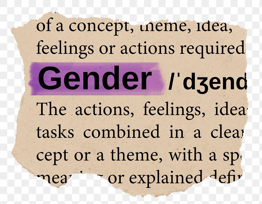 Gender png word sticker, torn paper dictionary, transparent background
