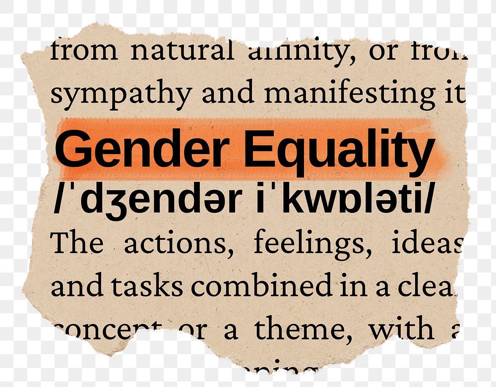 Gender equality png word sticker, torn paper dictionary, transparent background