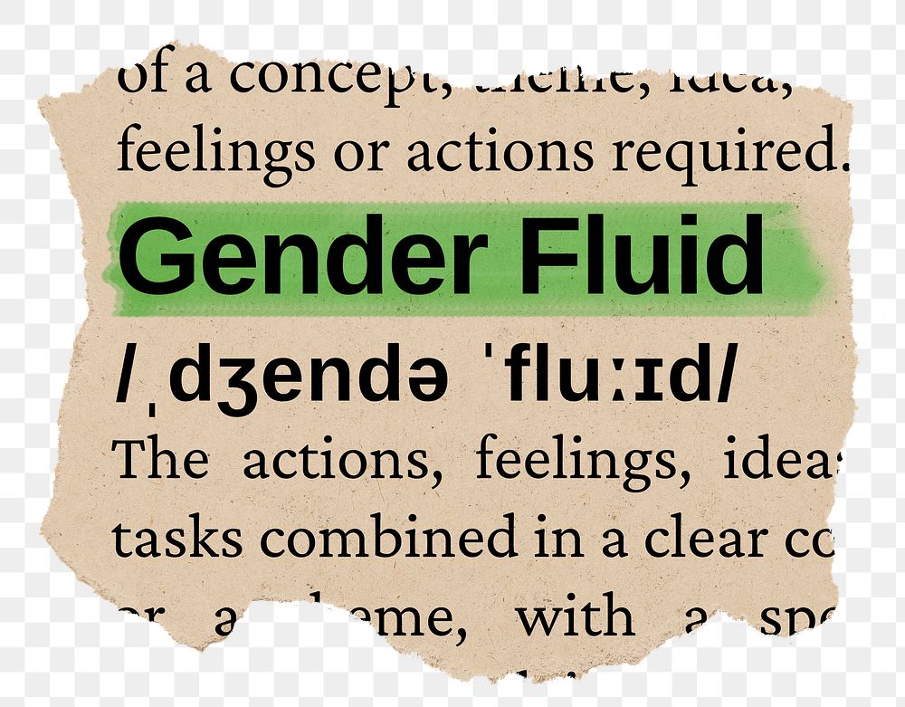 Gender fluid png word sticker, torn paper dictionary, transparent background