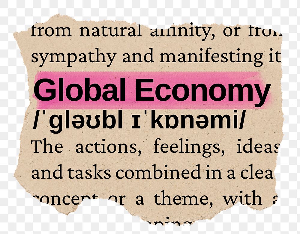 Global economy png word sticker, torn paper dictionary, transparent background