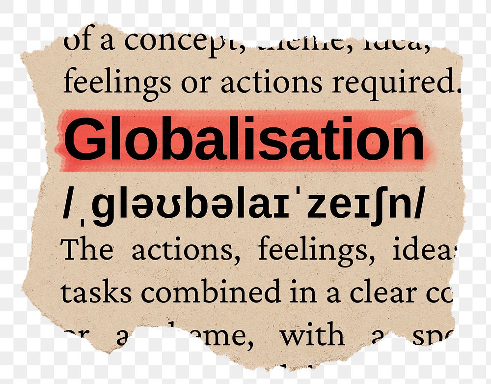 Globalisation png word sticker, torn paper dictionary, transparent background