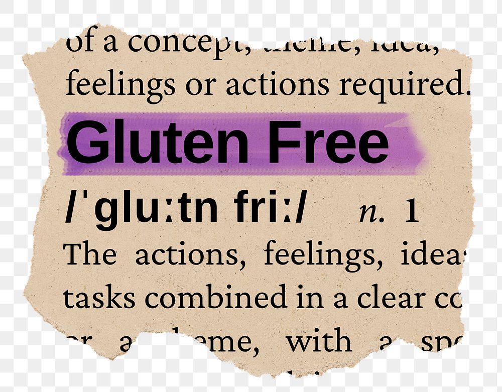 Gluten free png word sticker, torn paper dictionary, transparent background