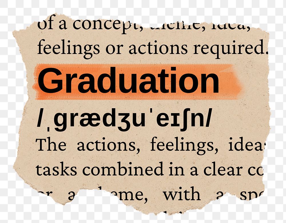 Graduation png word sticker, torn paper dictionary, transparent background