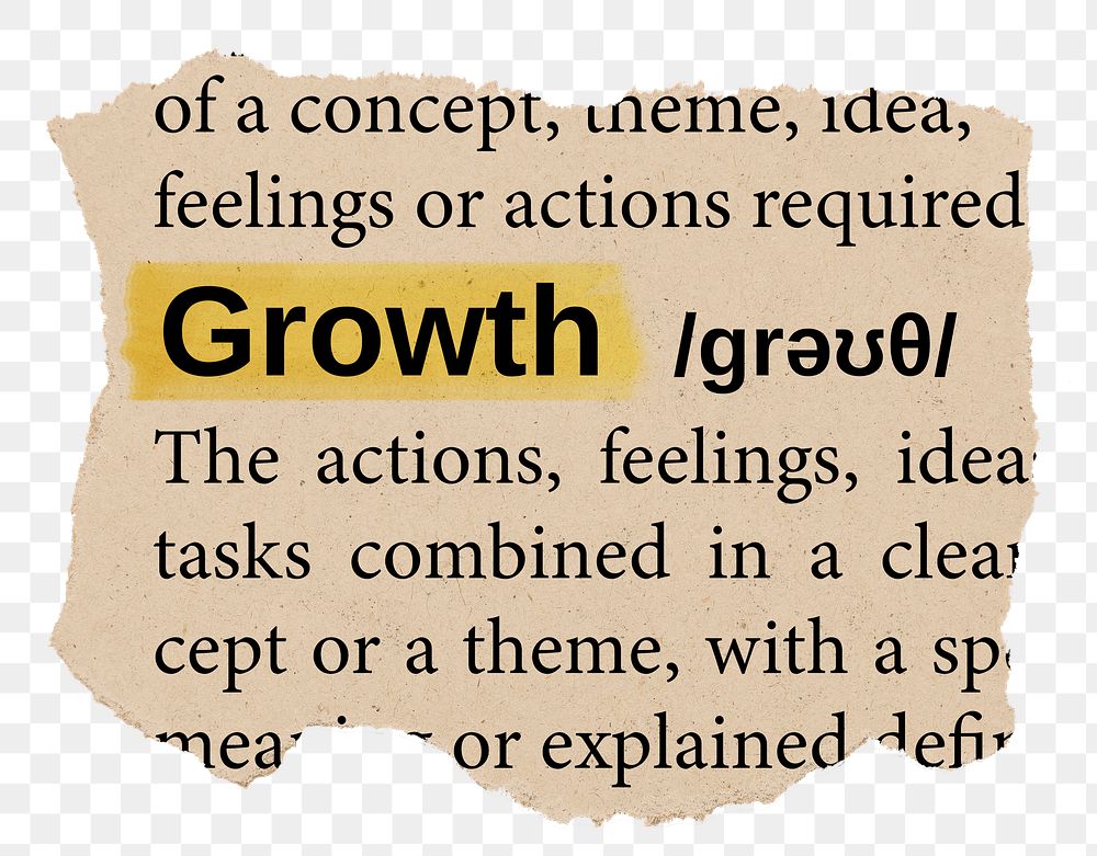 Growth png word sticker, torn paper dictionary, transparent background