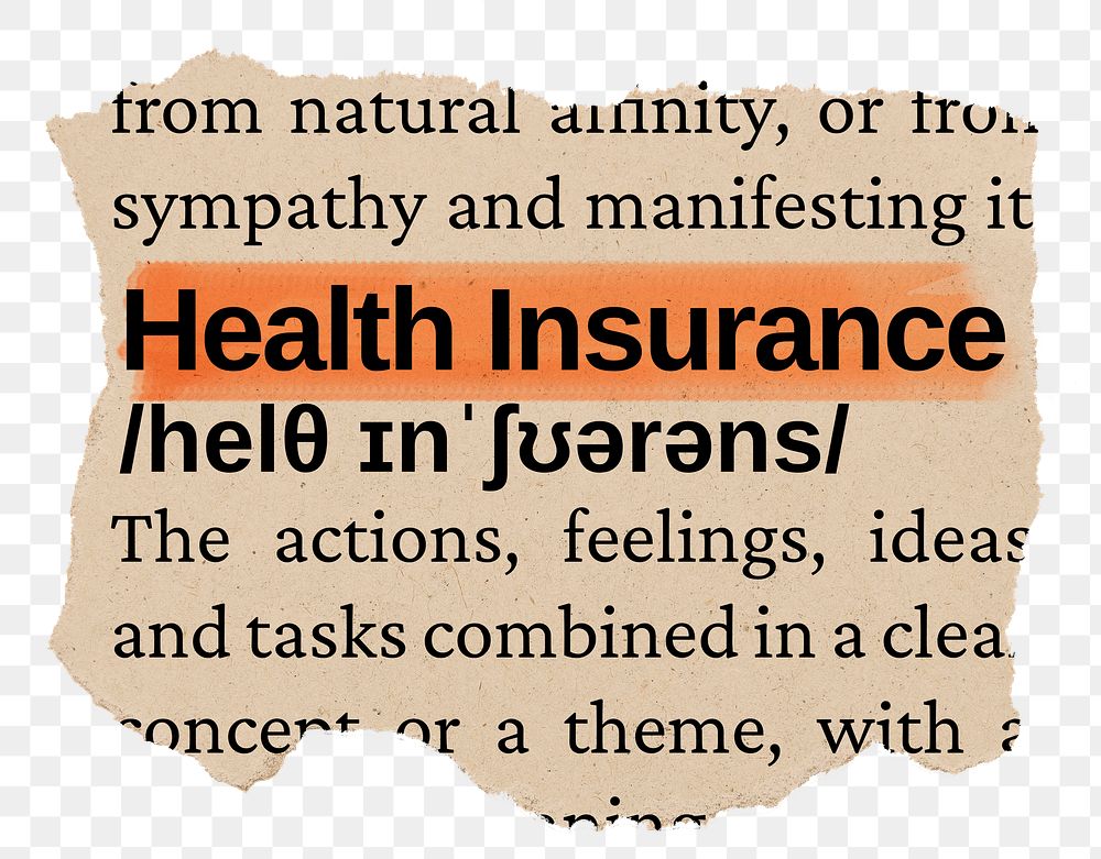 Health insurance png word sticker, torn paper dictionary, transparent background