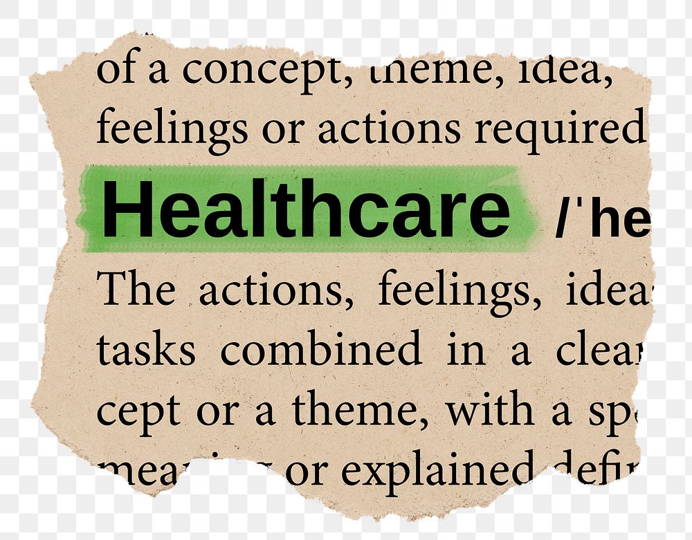 Healthcare png word sticker, torn paper dictionary, transparent background