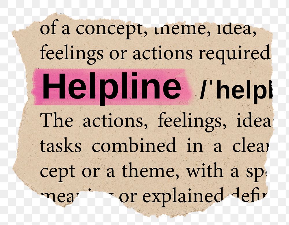 Helpline png word sticker, torn paper dictionary, transparent background