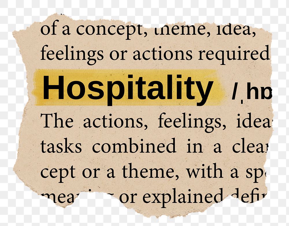 Hospitality png word sticker, torn paper dictionary, transparent background