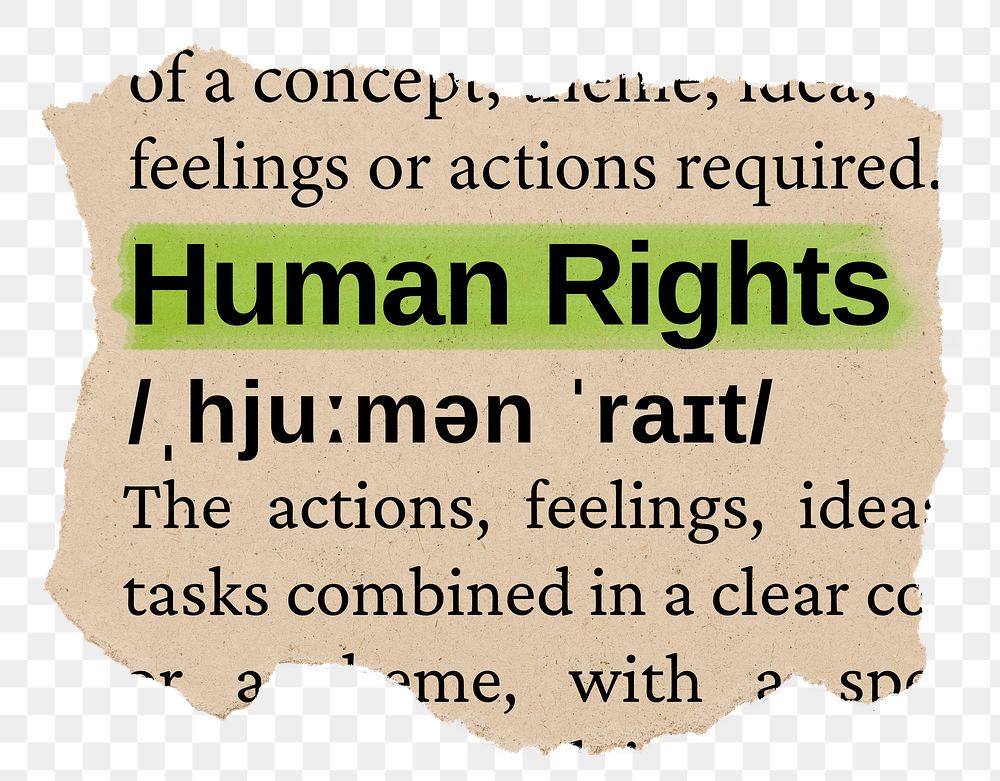 Human rights png word sticker, torn paper dictionary, transparent background