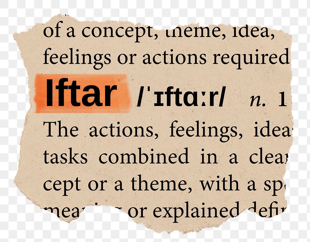 Iftar png word sticker, torn paper dictionary, transparent background