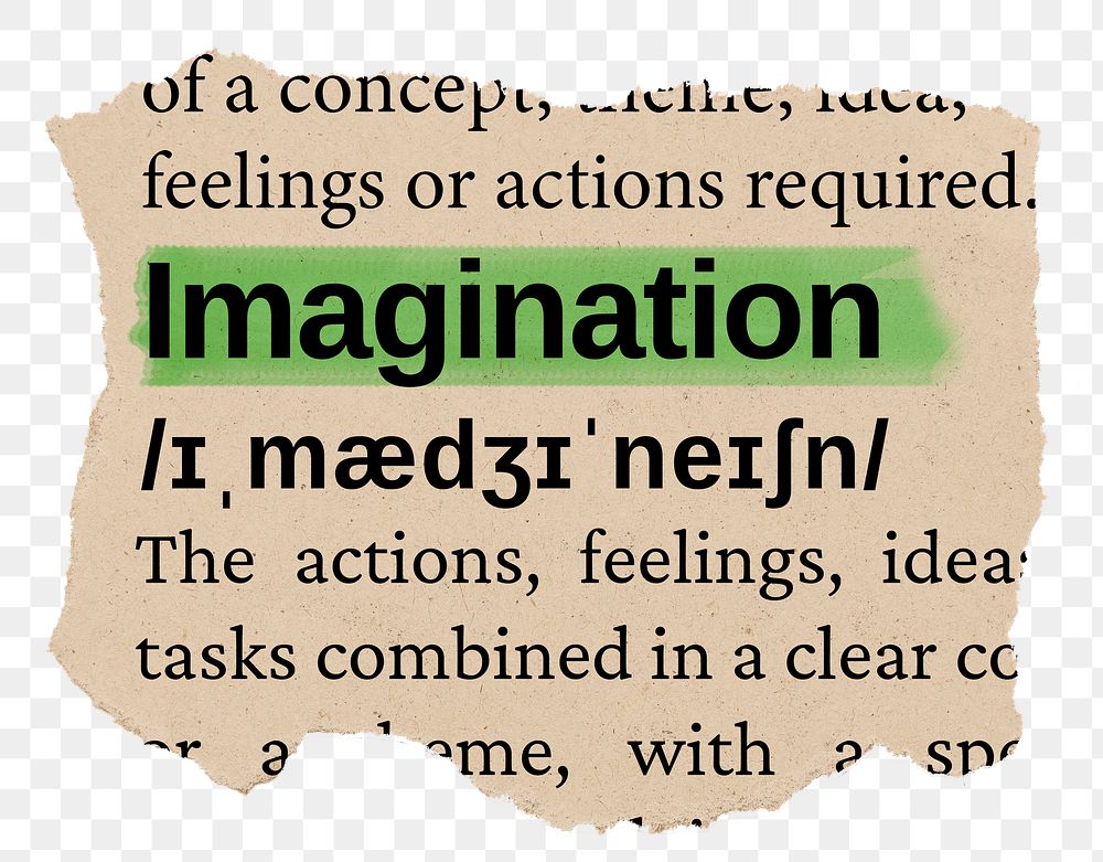 Imagination png word sticker, torn paper dictionary, transparent background