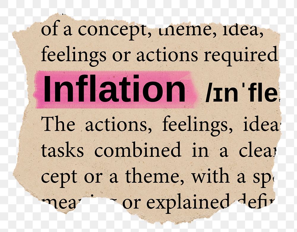 Inflation png word sticker, torn paper dictionary, transparent background