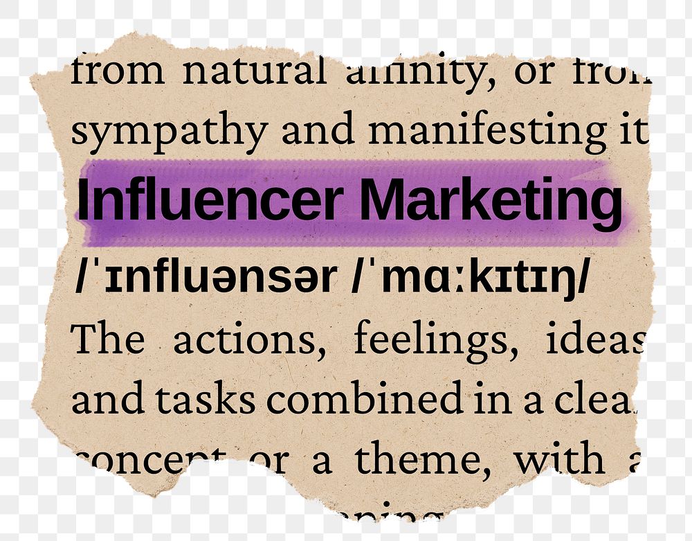 Influencer marketing png word sticker, torn paper dictionary, transparent background