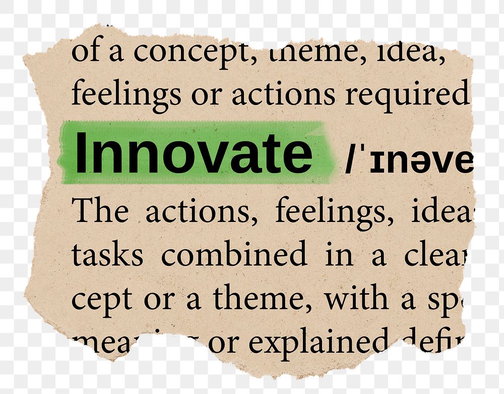 Innovate png word sticker, torn paper dictionary, transparent background