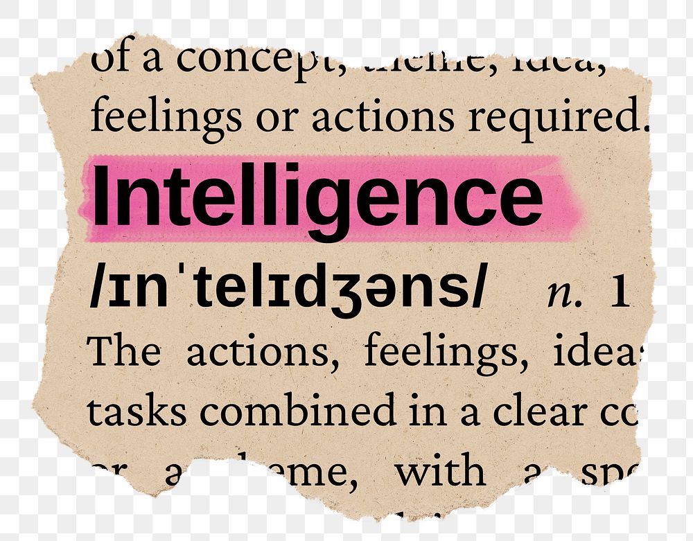 Intelligence png word sticker, torn paper dictionary, transparent background