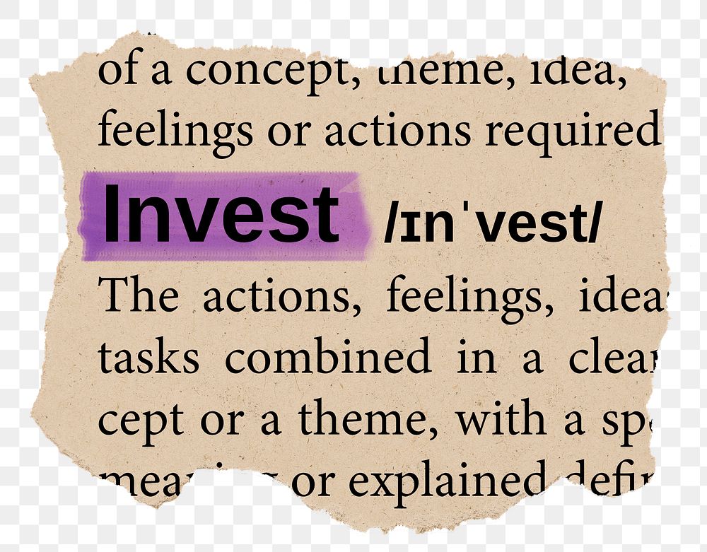 Invest png word sticker, torn paper dictionary, transparent background