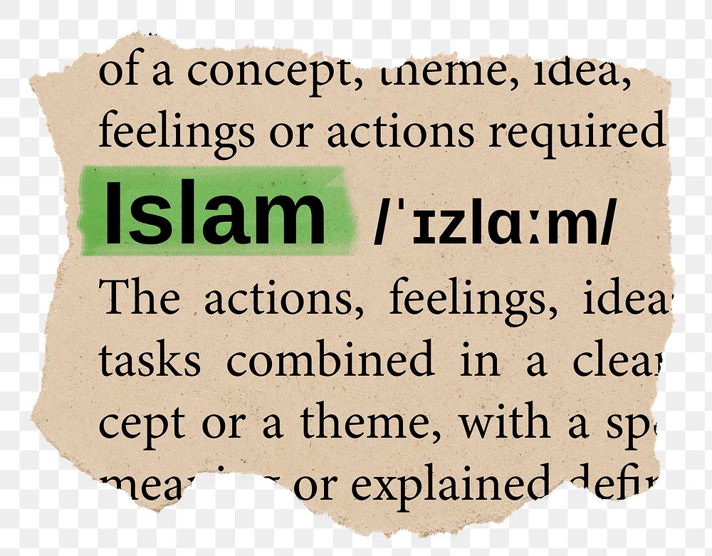 Islam png word sticker, torn paper dictionary, transparent background