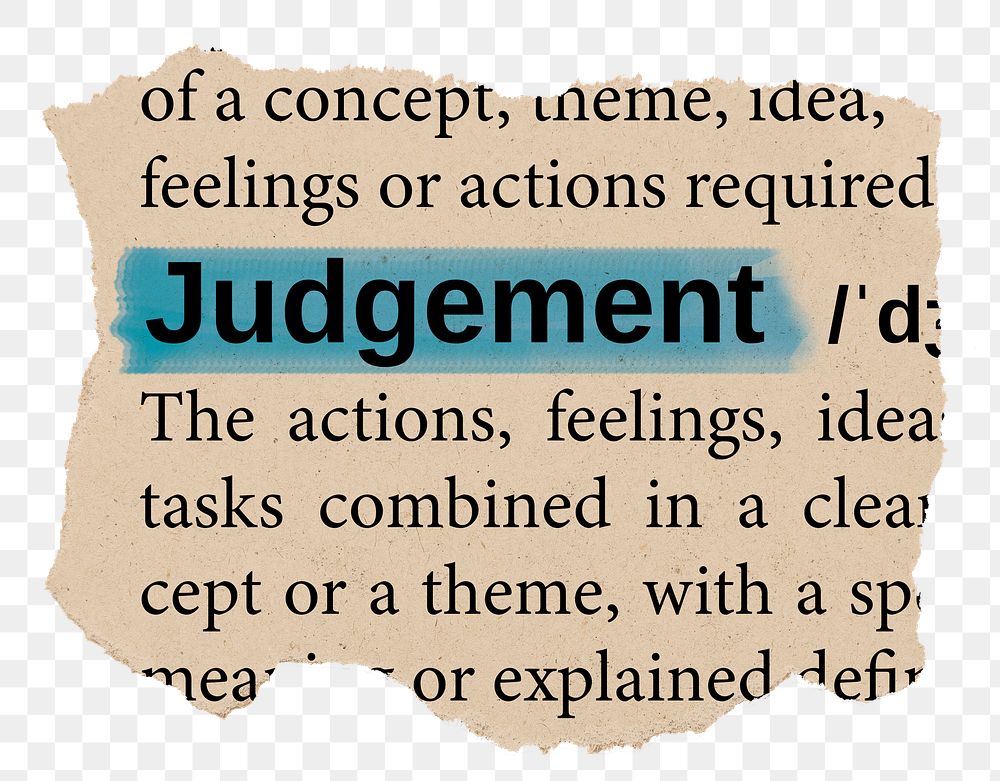 Judgement png word sticker, torn paper dictionary, transparent background