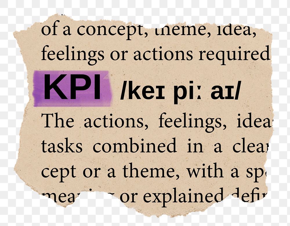 KPI png word sticker, torn paper dictionary, transparent background