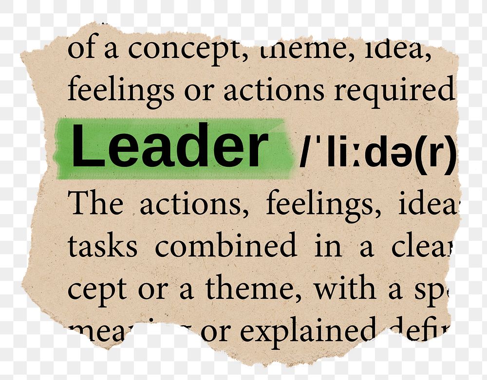 Leader png word sticker, torn paper dictionary, transparent background