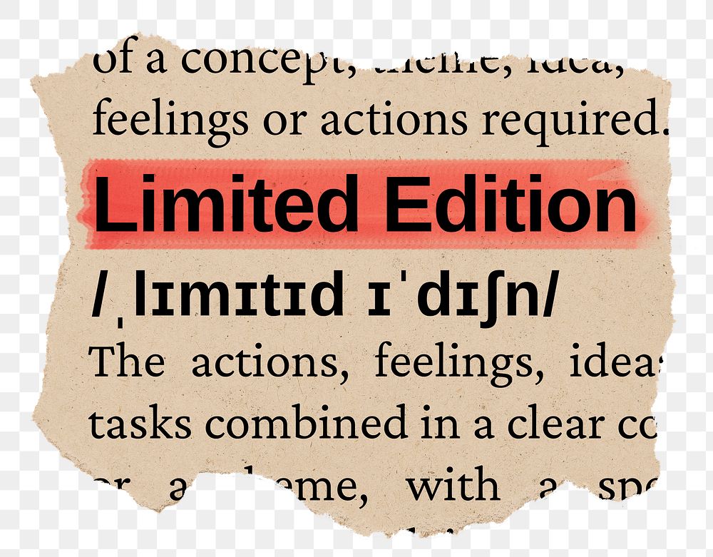 Limited edition png word sticker, torn paper dictionary, transparent background