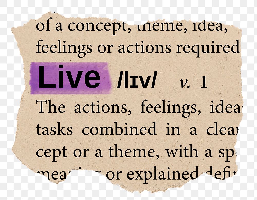 Live png word sticker, torn paper dictionary, transparent background