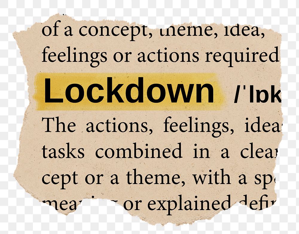 Lockdown png word sticker, torn paper dictionary, transparent background