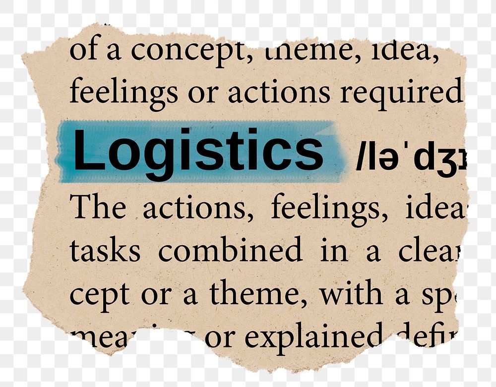 Logistics png word sticker, torn paper dictionary, transparent background