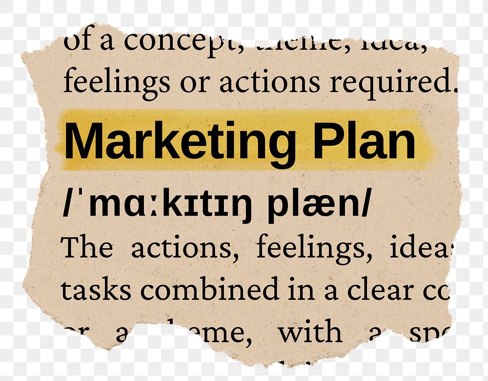 Marketing plan png word sticker, torn paper dictionary, transparent background