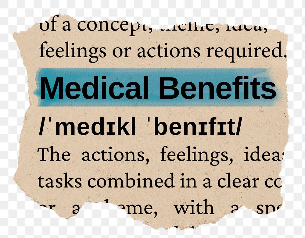 Medical benefits png word sticker, torn paper dictionary, transparent background