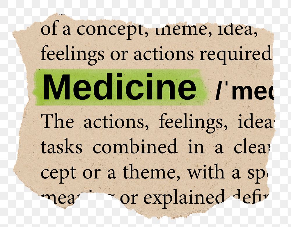 Medicine png word sticker, torn paper dictionary, transparent background