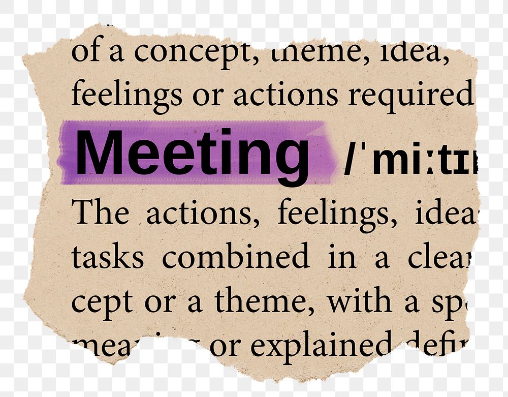 Meeting png word sticker, torn paper dictionary, transparent background