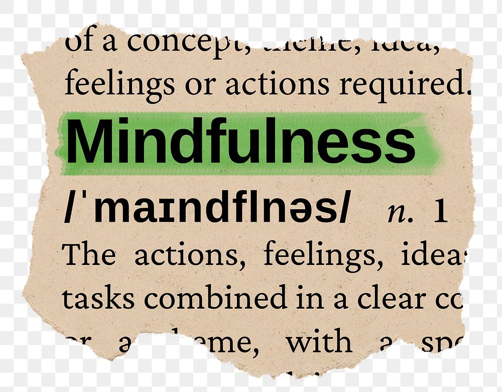 Mindfulness png word sticker, torn paper dictionary, transparent background