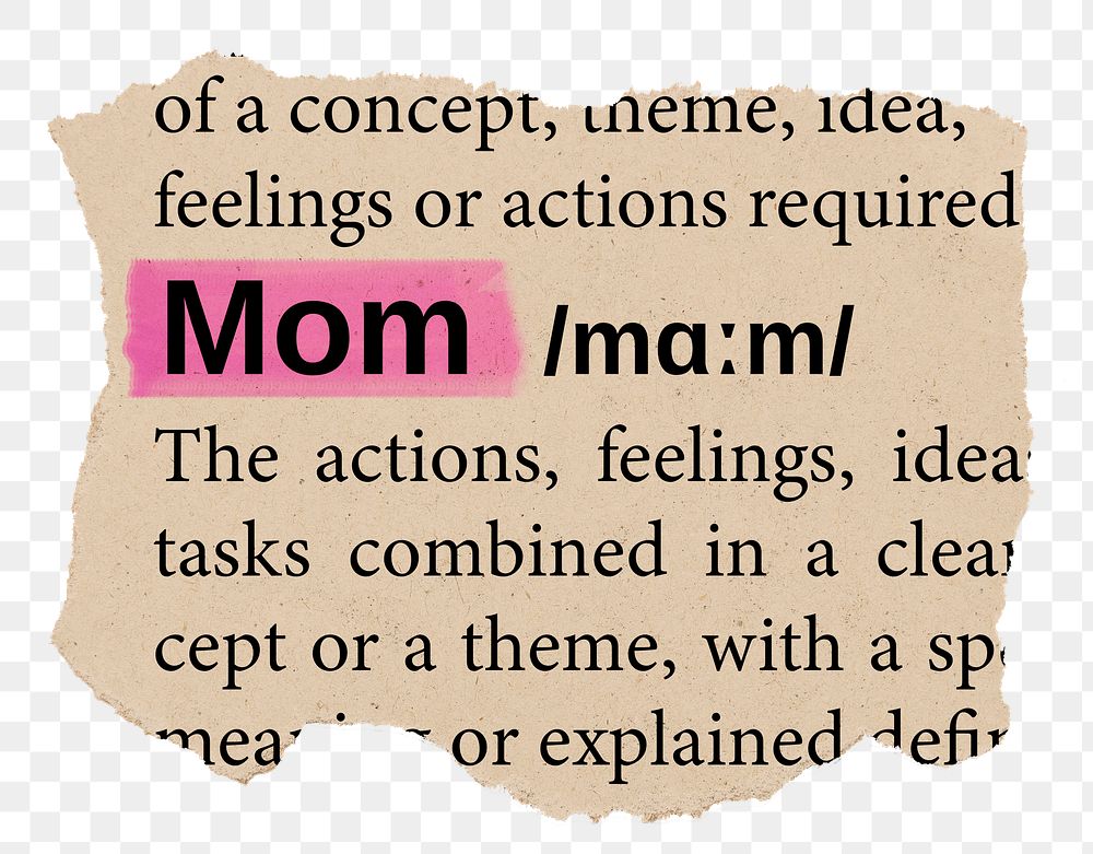 Mom png word sticker, torn paper dictionary, transparent background