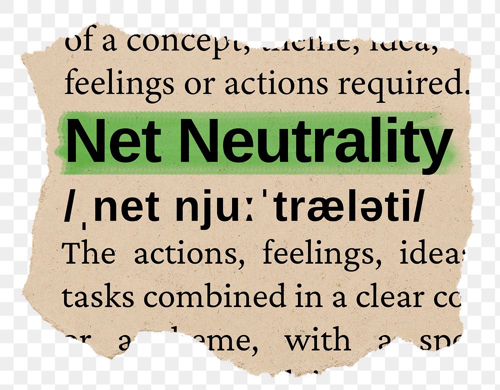 Net neutrality png word sticker, torn paper dictionary, transparent background