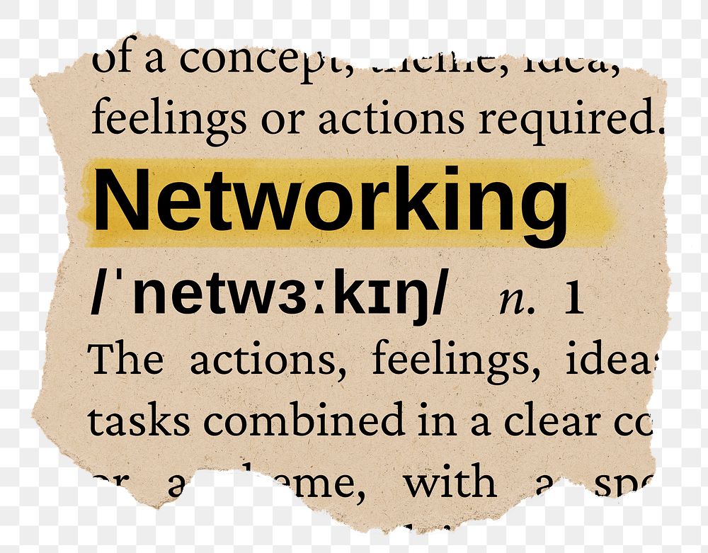 Networking png word sticker, torn paper dictionary, transparent background