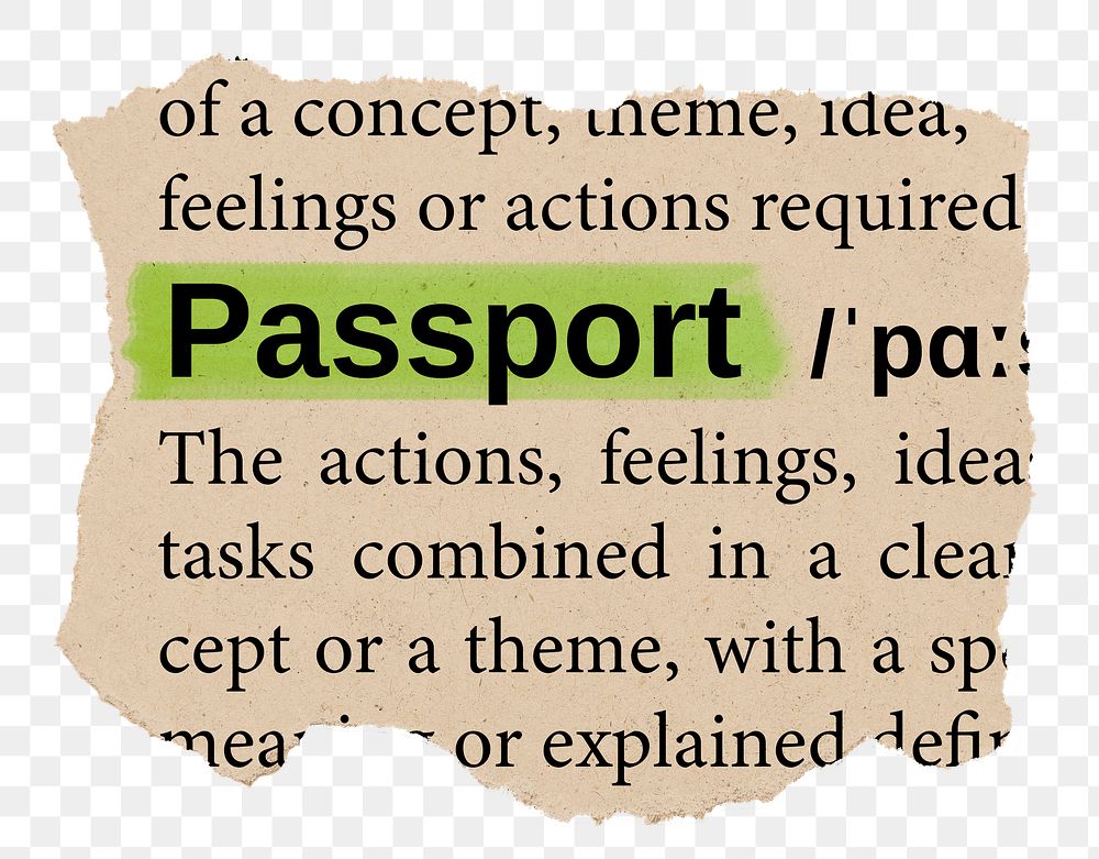 Passport png word sticker, torn paper dictionary, transparent background