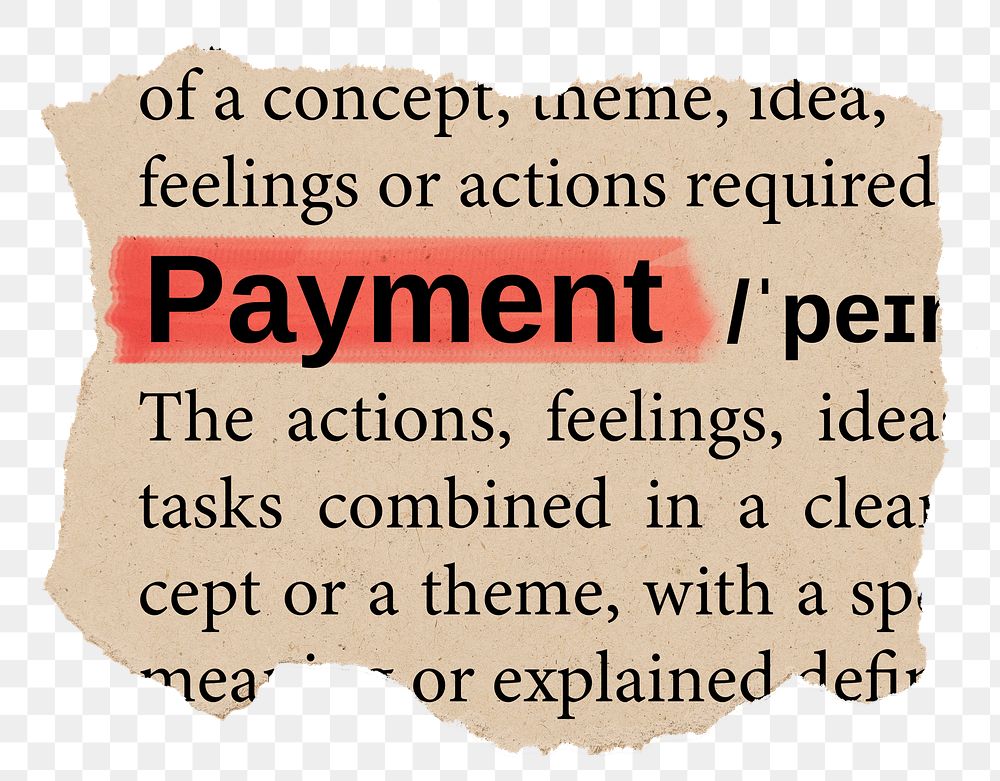 Payment png word sticker, torn paper dictionary, transparent background