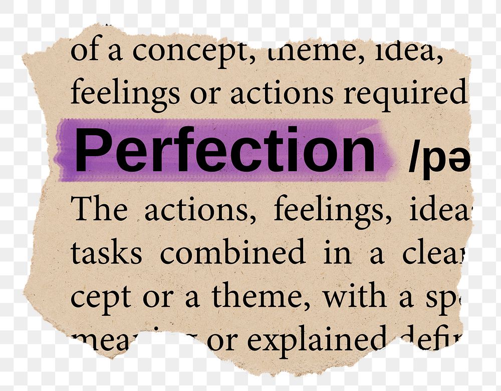 Perfection png word sticker, torn paper dictionary, transparent background