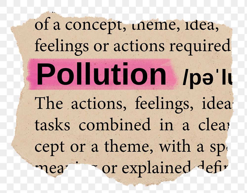 Pollution png word sticker, torn paper dictionary, transparent background