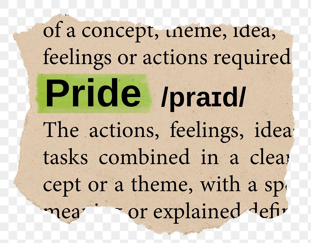 Pride png word sticker, torn paper dictionary, transparent background