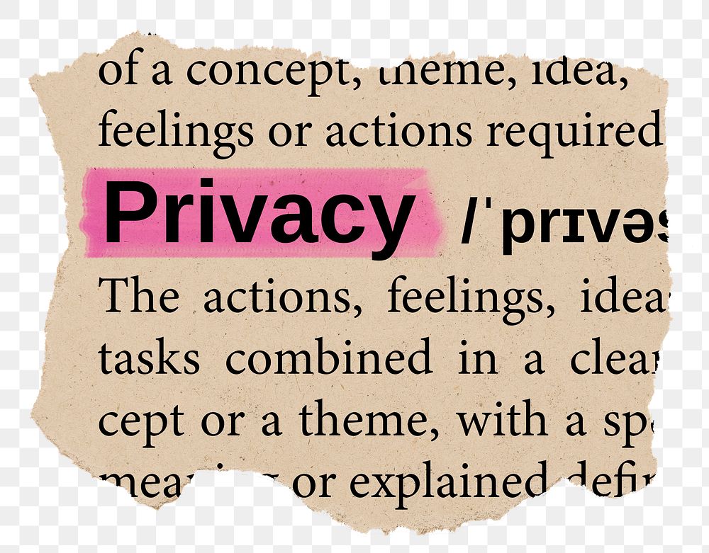 Privacy png word sticker, torn paper dictionary, transparent background