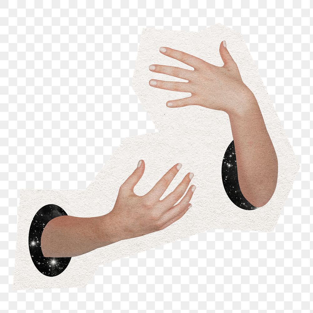 Arms reaching png sticker, cut out paper design, transparent background