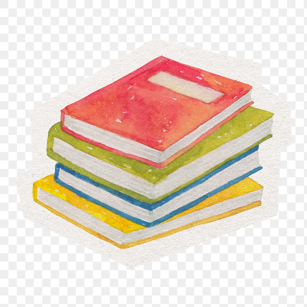 Book stack png sticker, watercolor design, transparent background