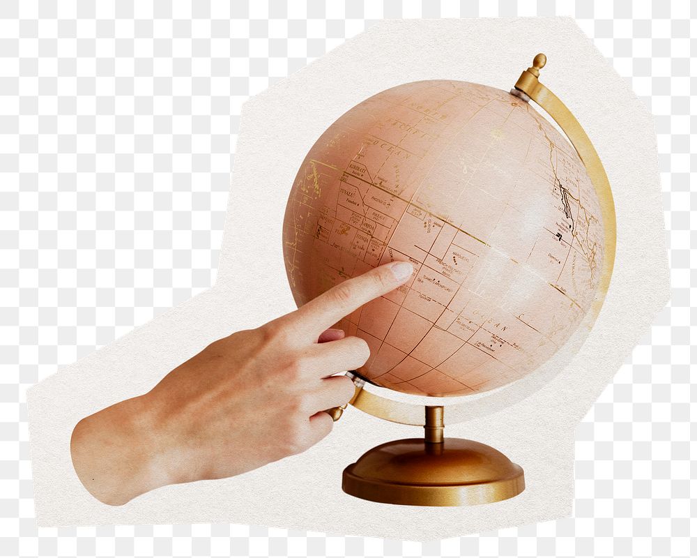 Hand touching globe png sticker, cut out paper design, transparent background