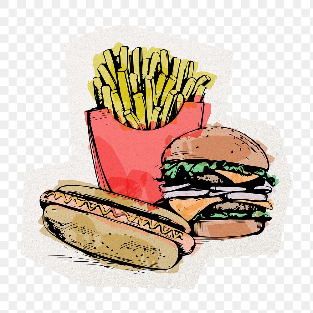 Fast food png sticker, cut out paper design, transparent background