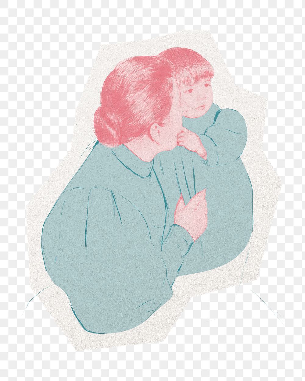 Mother & child png sticker, cut out paper design, transparent background