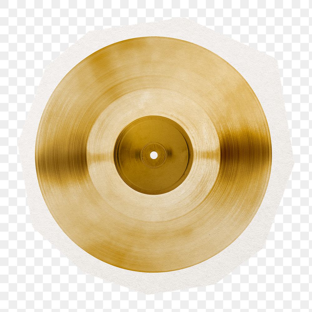 Golden vinyl record png sticker, cut out paper design, transparent background